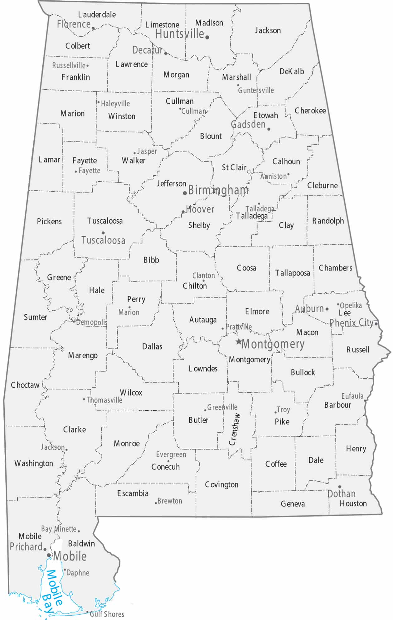 Alabama Counties Cities Map