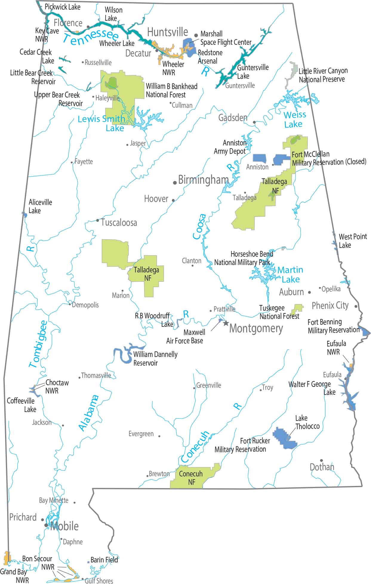 Alabama National Parks and Forests Map