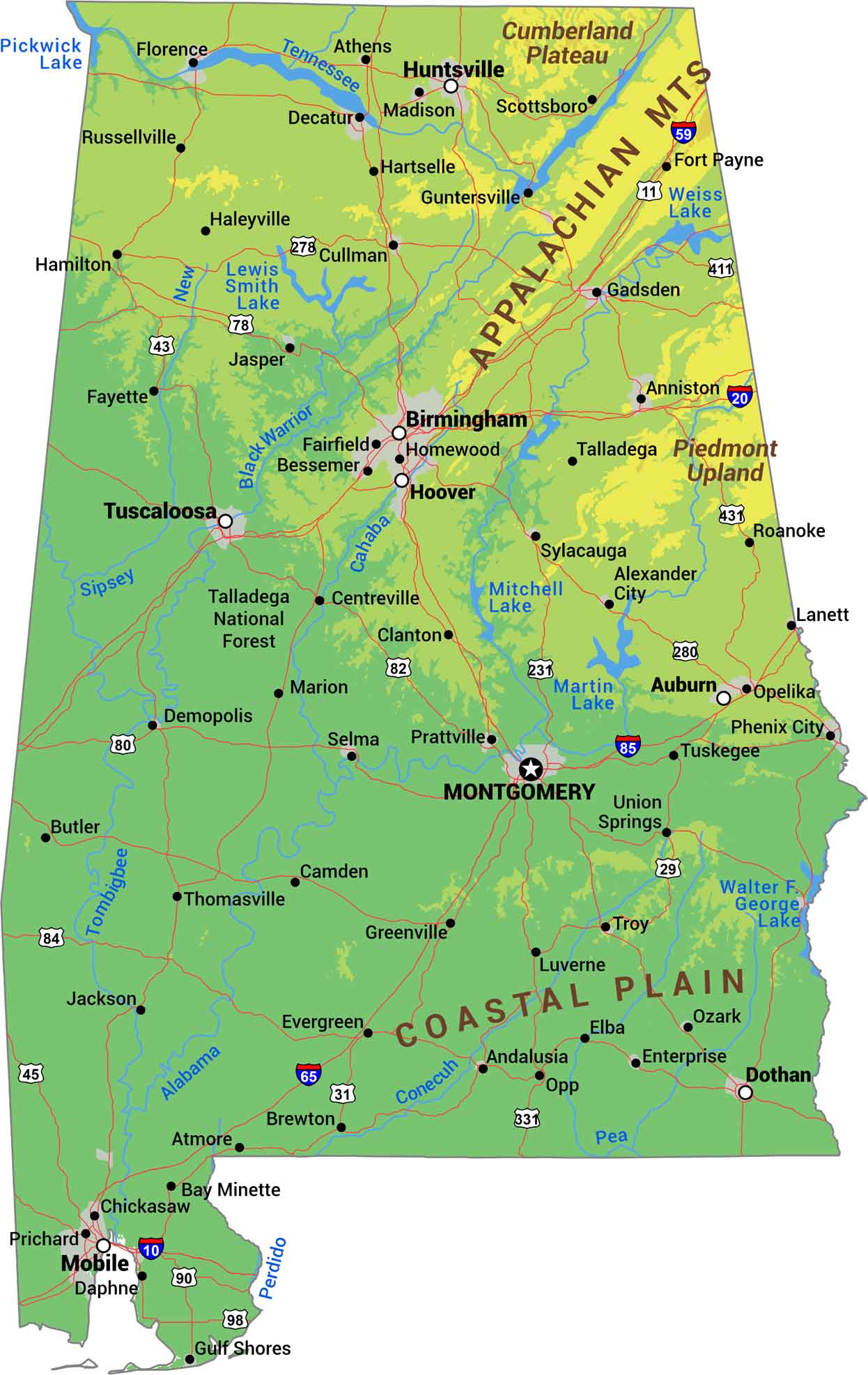 Alabama Physical Map