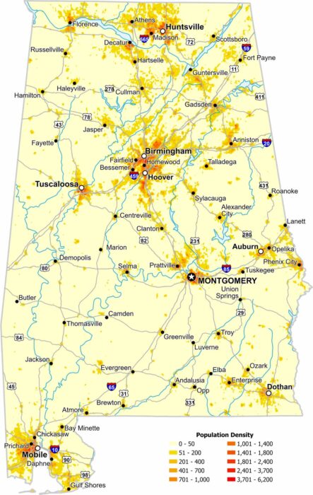 Alabama Population Density Map