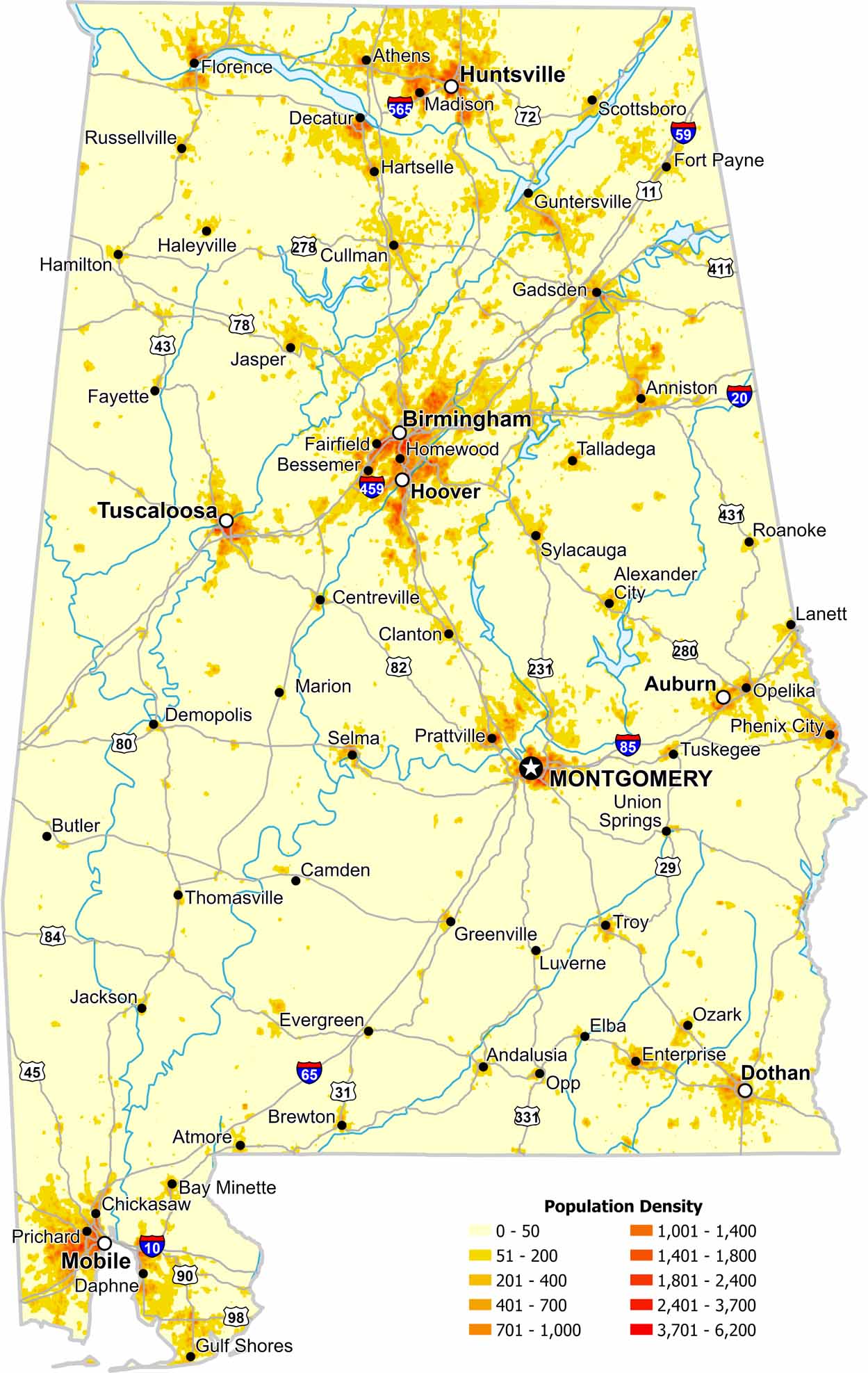 Alabama Population Density Map