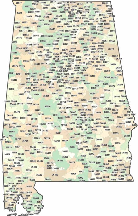 Alabama Zip Code Map