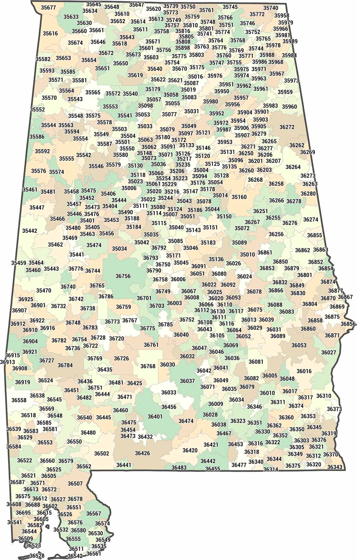 Alabama Zip Code Map