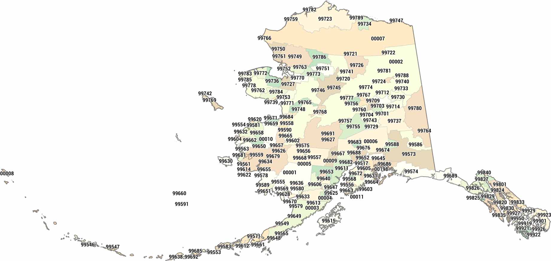 Alaska Zip Code Map