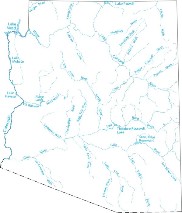 Arizona Lakes and Rivers Map
