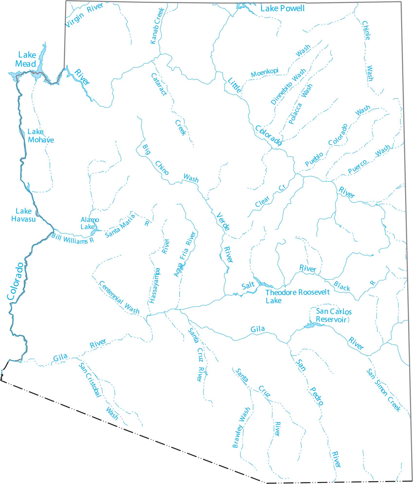 Arizona Lakes and Rivers Map