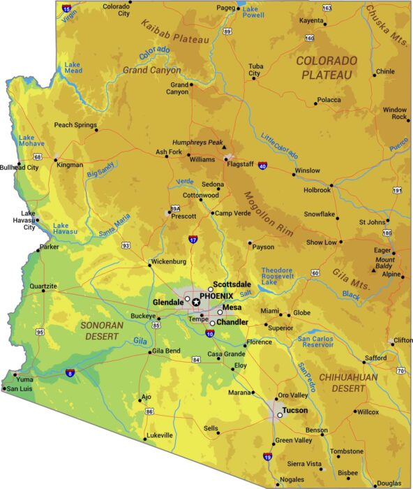 Arizona Physical Map