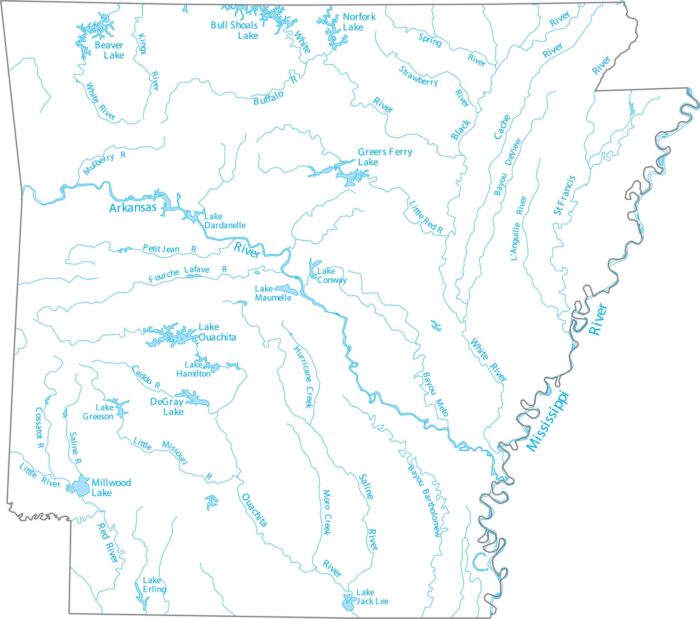 Arkansas Lakes and Rivers Map