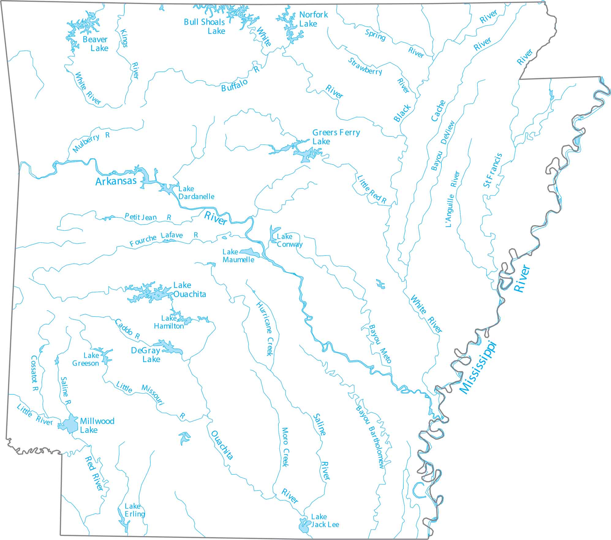Arkansas Lakes and Rivers Map