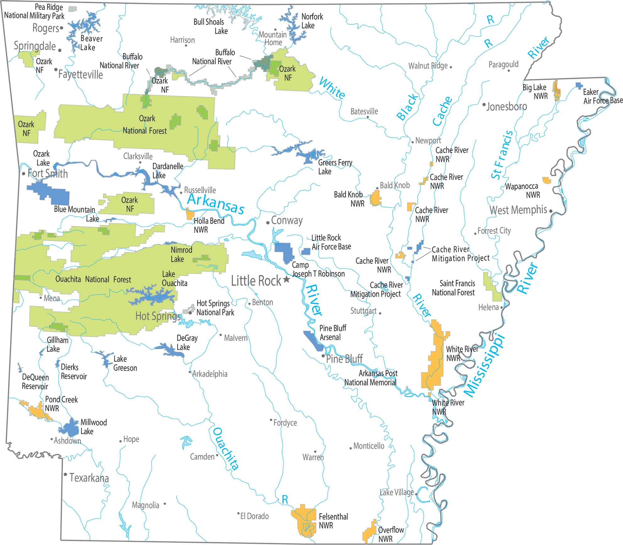 Arkansas National Parks and Forests Map