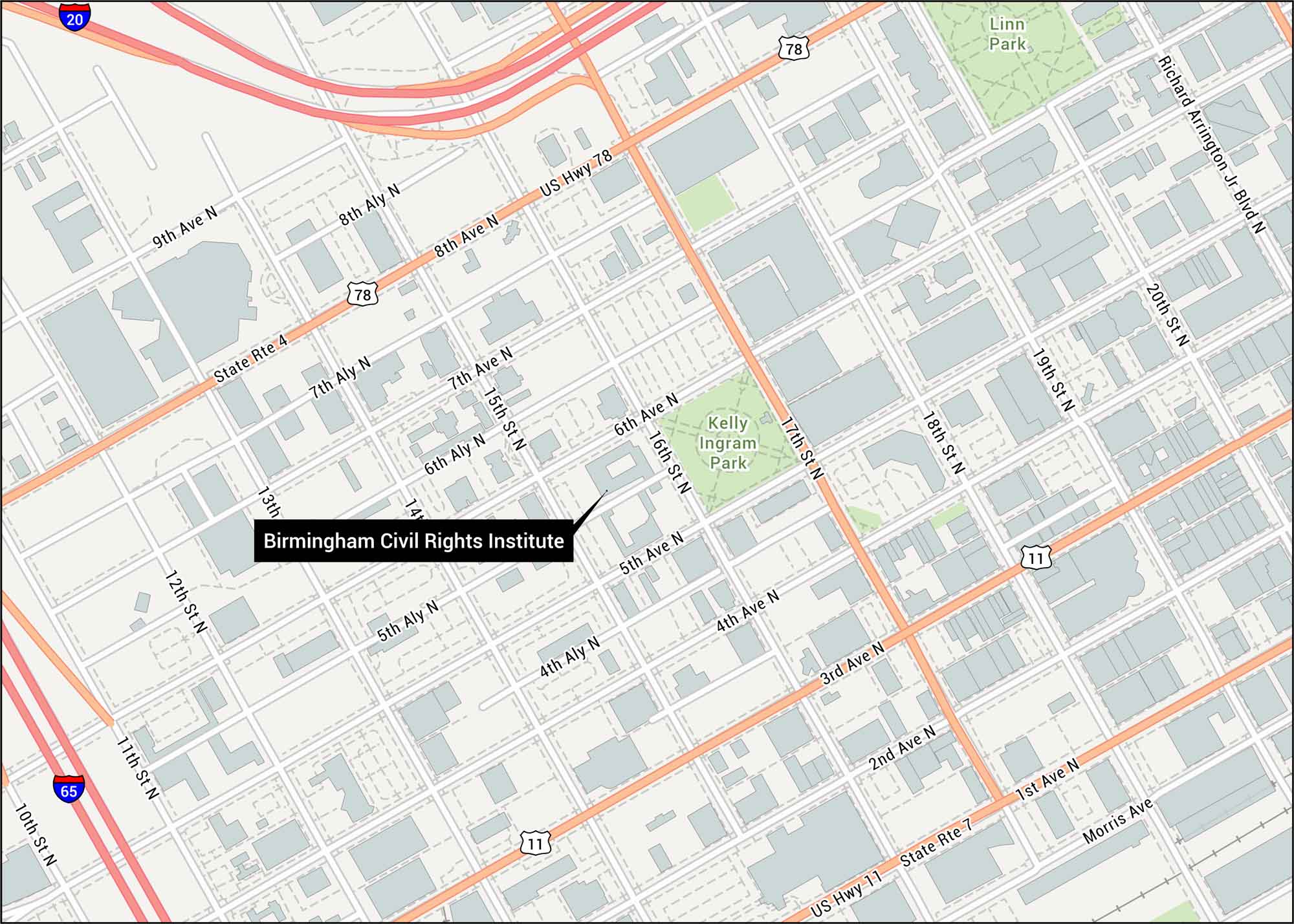 Birmingham Civil Rights Institute Map