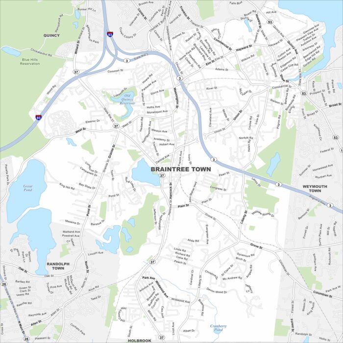 Braintree Town Map Massachusetts
