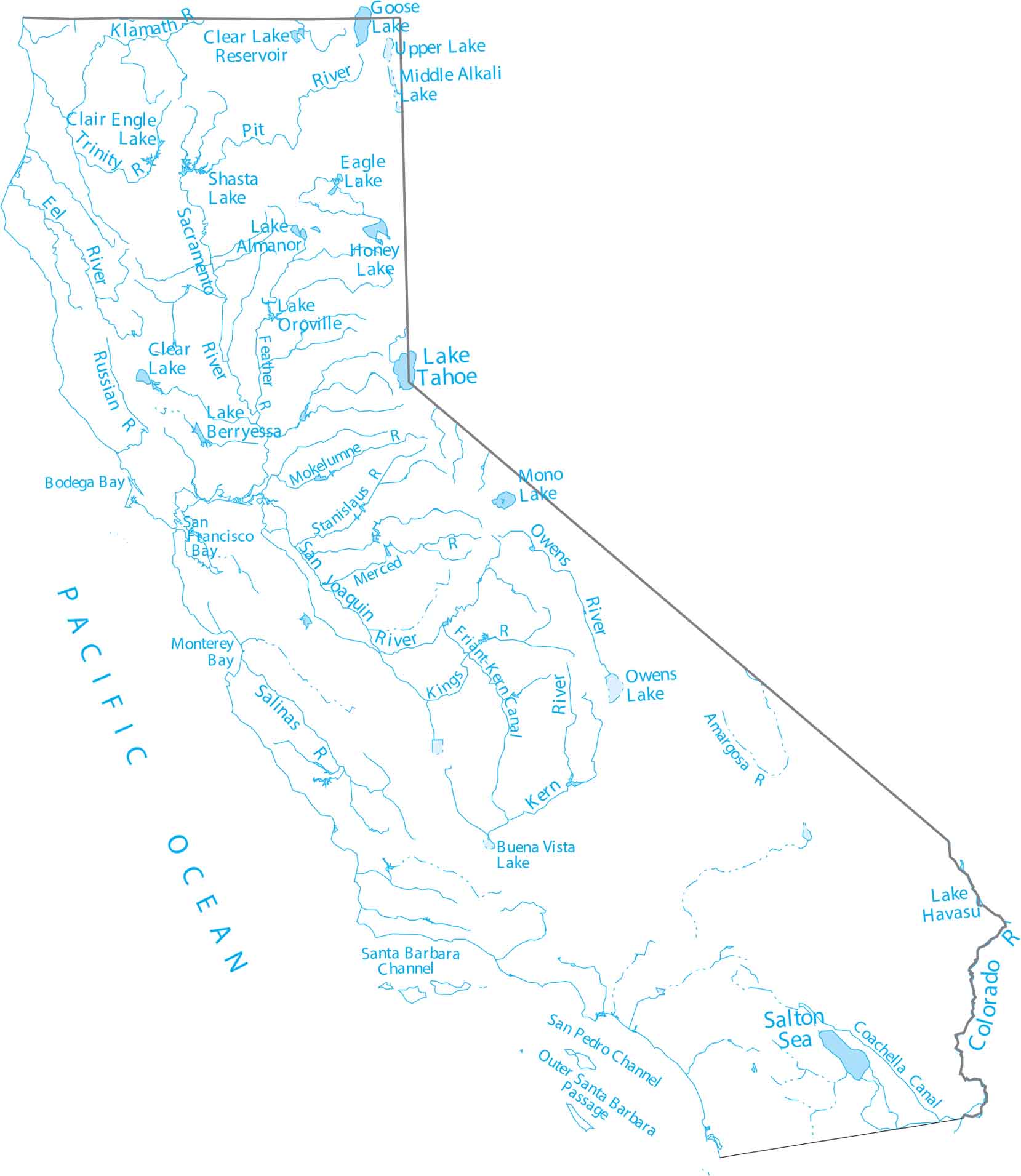 California Lakes and Rivers Map