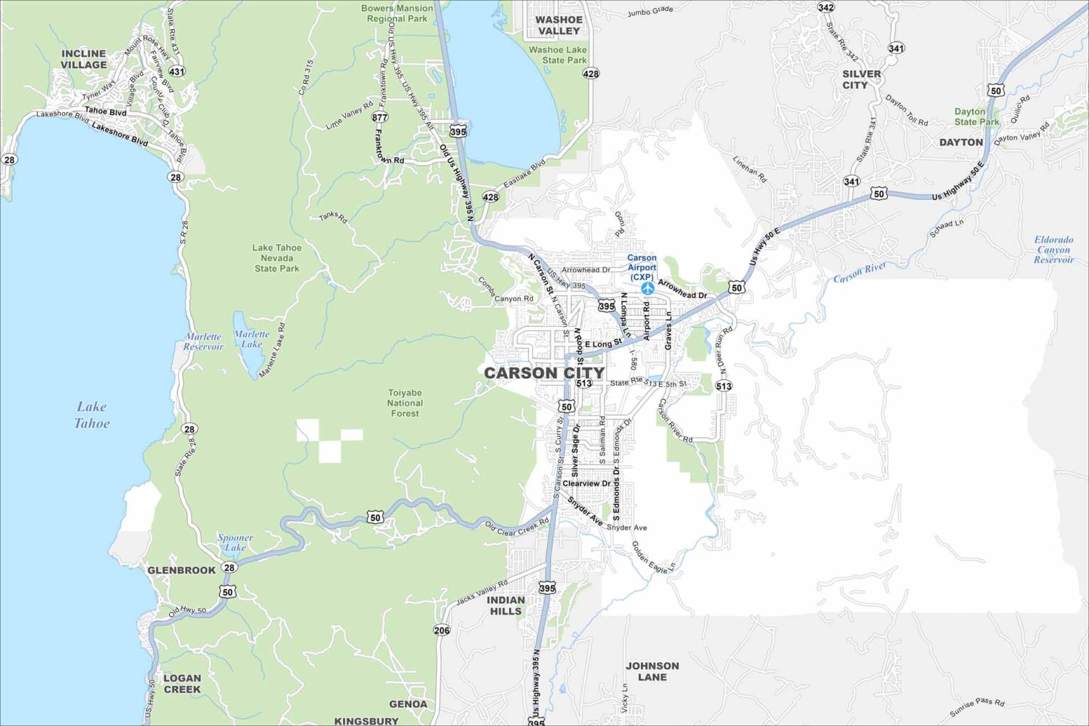 Carson Serch Map of Carson City, Nevada - US Maps