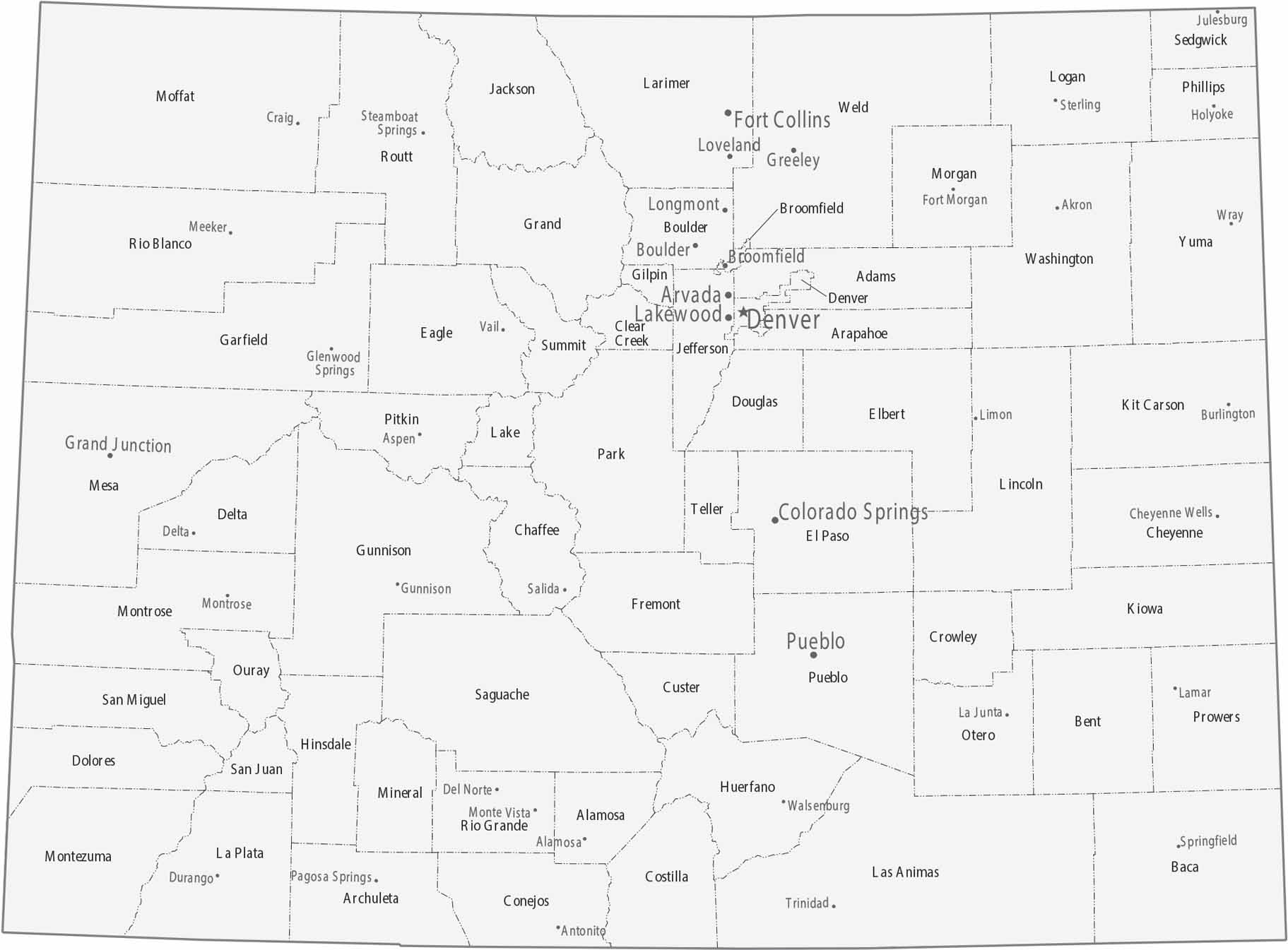 Colorado Counties Cities Map