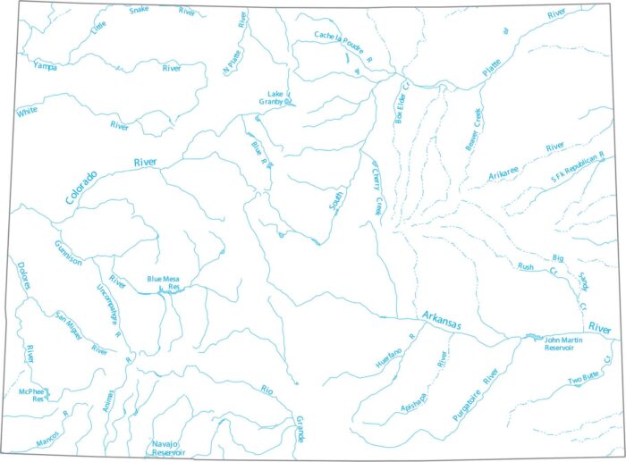 Colorado Lakes and Rivers Map