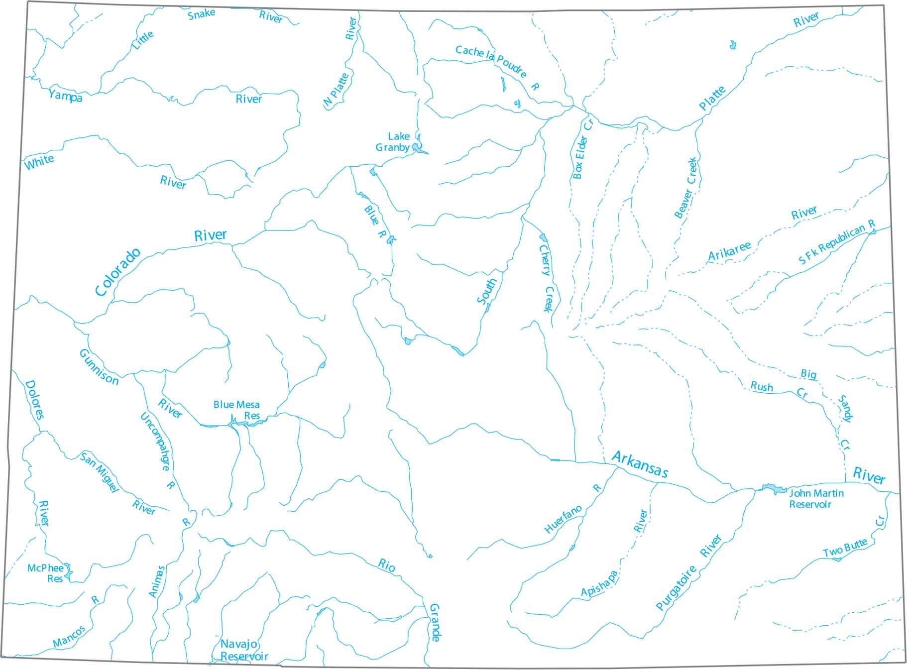 Colorado Lakes and Rivers Map