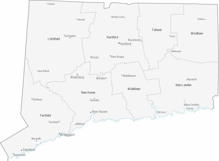 Connecticut Counties Cities Map