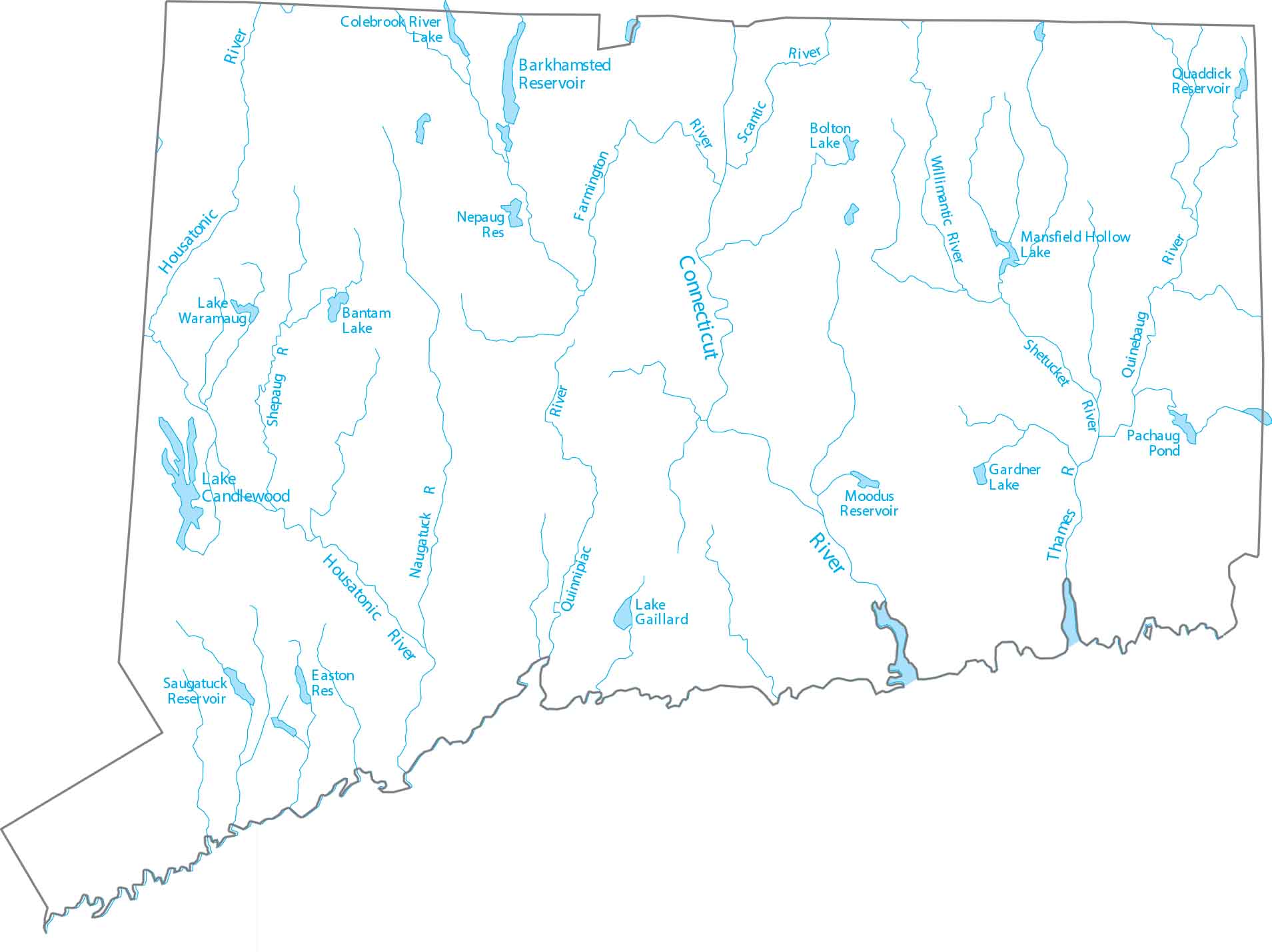 Connecticut Lakes and Rivers Map