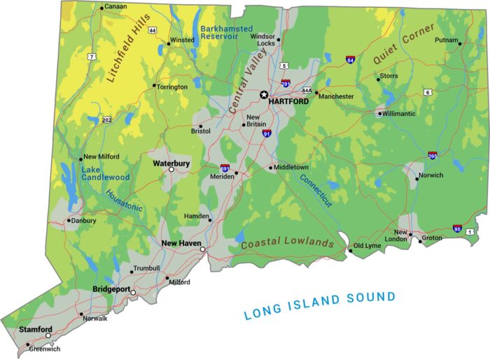 Connecticut Physical Map
