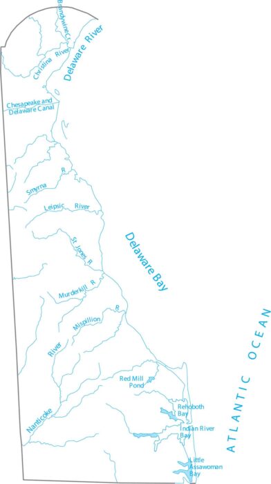 Delaware Lakes and Rivers Map
