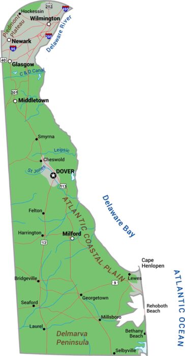 Delaware Physical Map