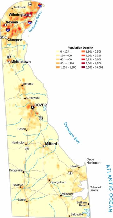 Delaware Population Density Map