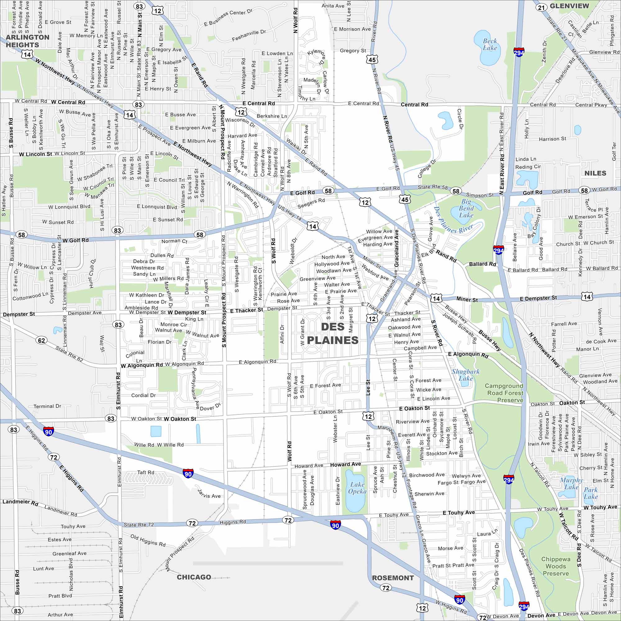 Des Plaines Map Illinois