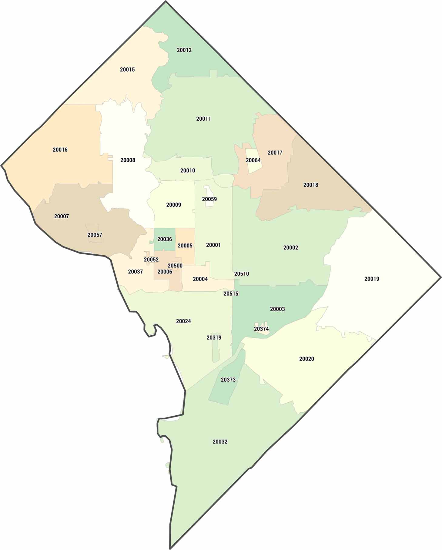 District of Columbia Zip Code Map