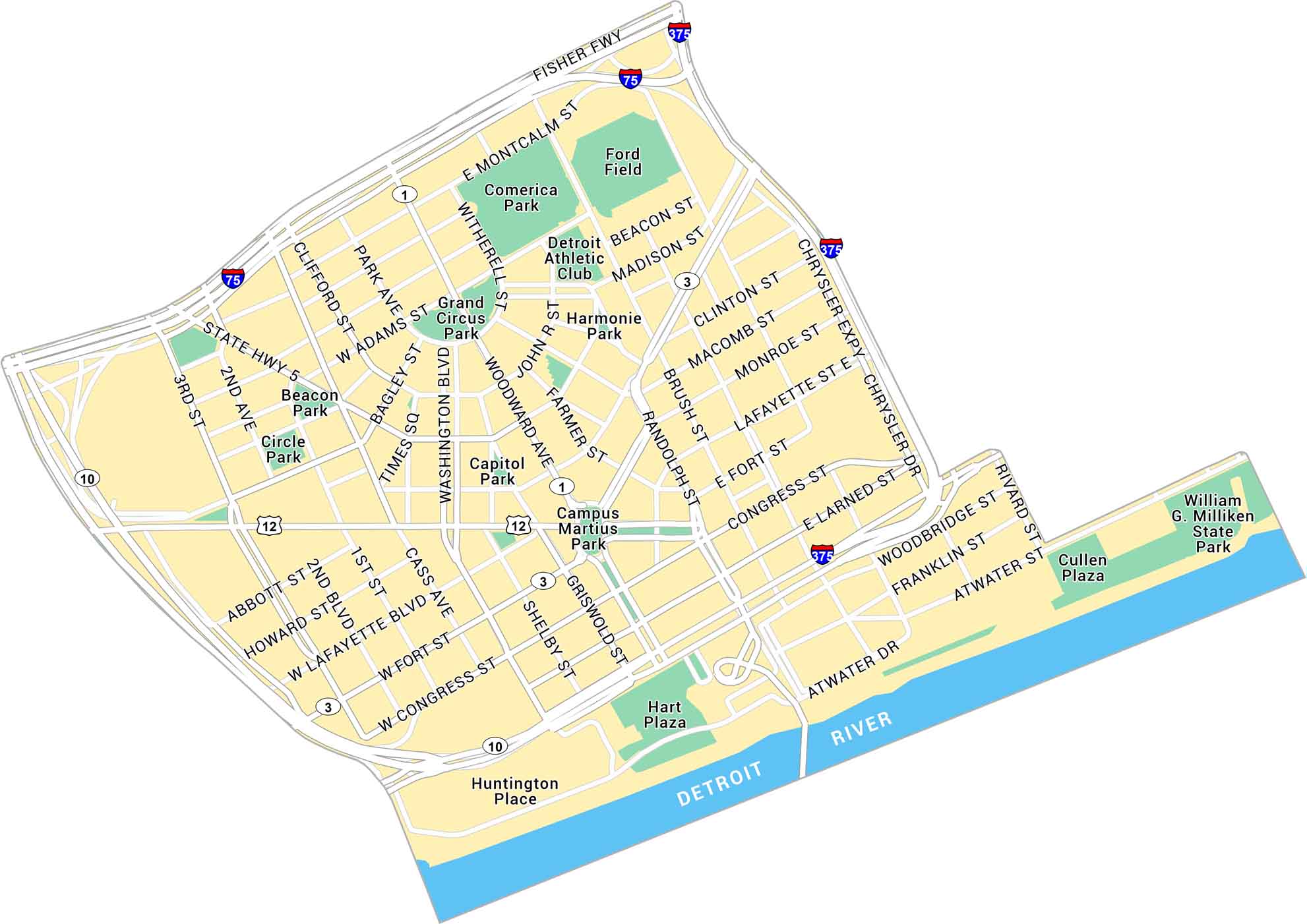 Downtown Detroit Map