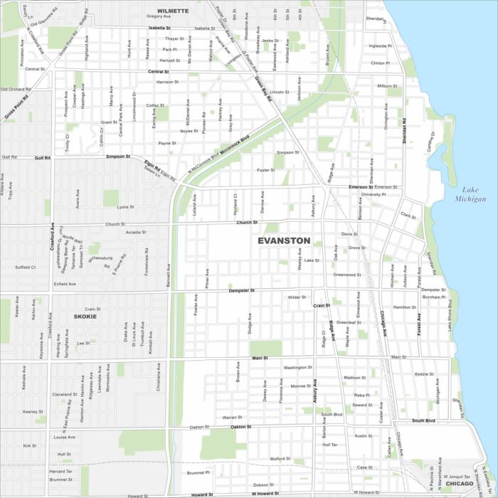 Evanston Map Illinois