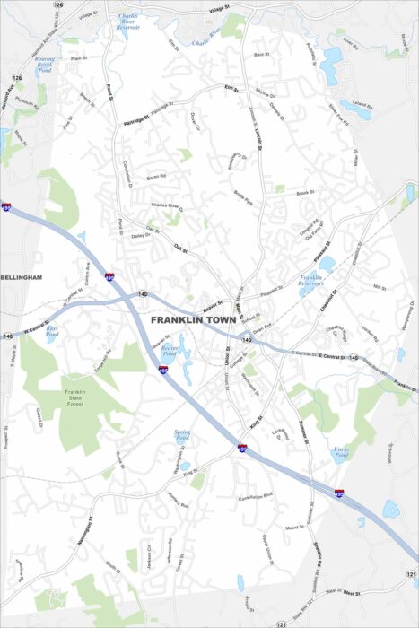 Franklin Town Map Massachusetts