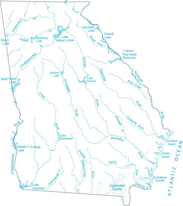 Georgia Lakes and Rivers Map