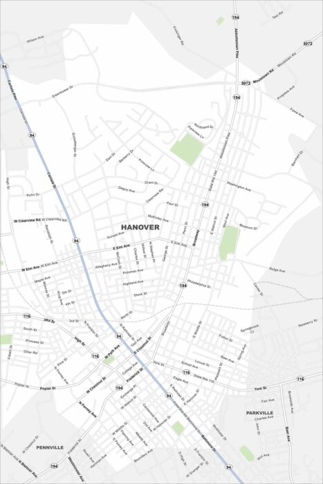 Hanover Borough Map Pennsylvania