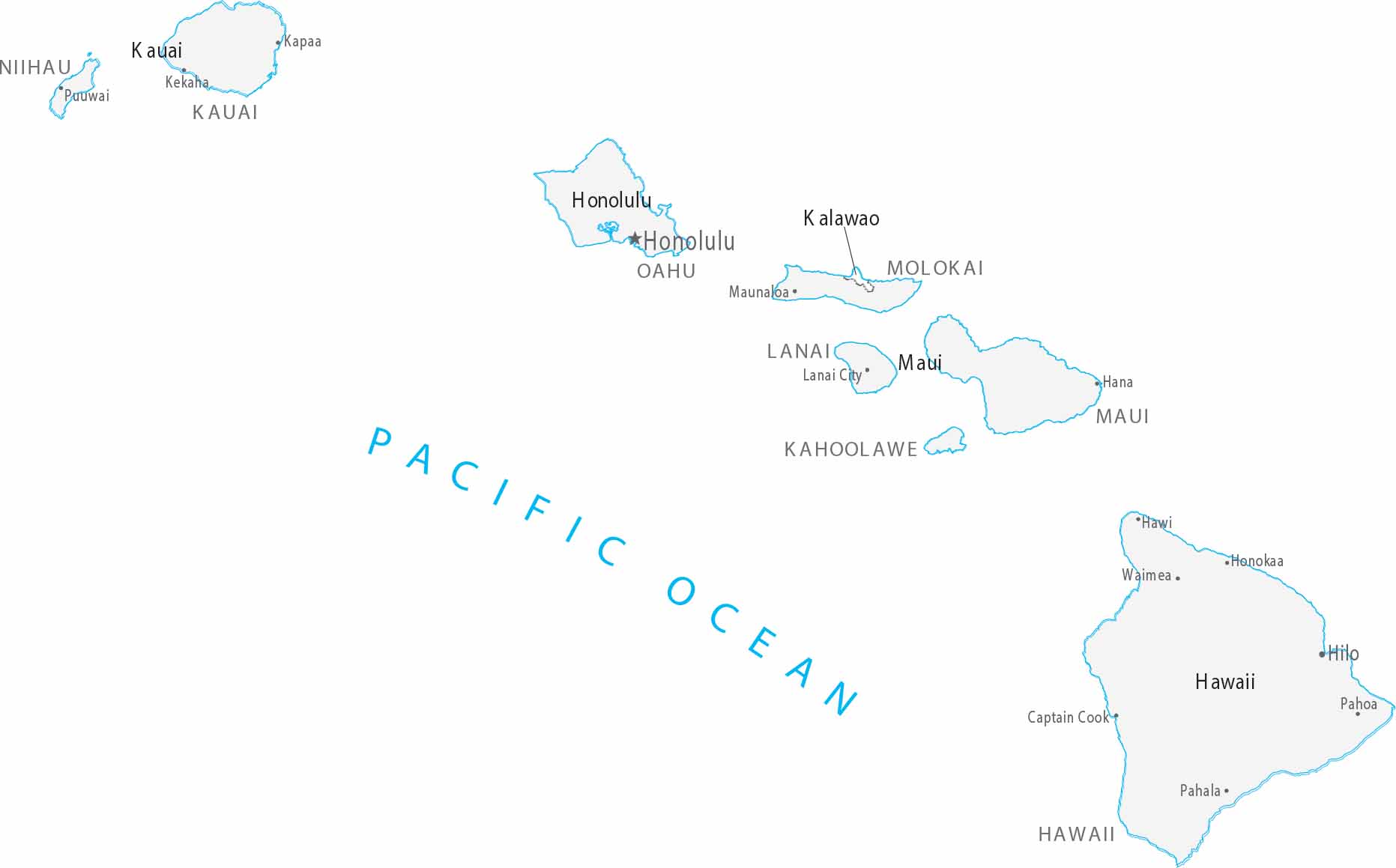 Hawaii Counties Cities Map