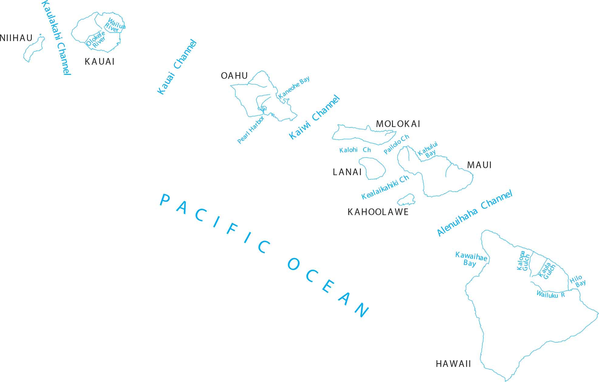 Hawaii Lakes and Rivers Map