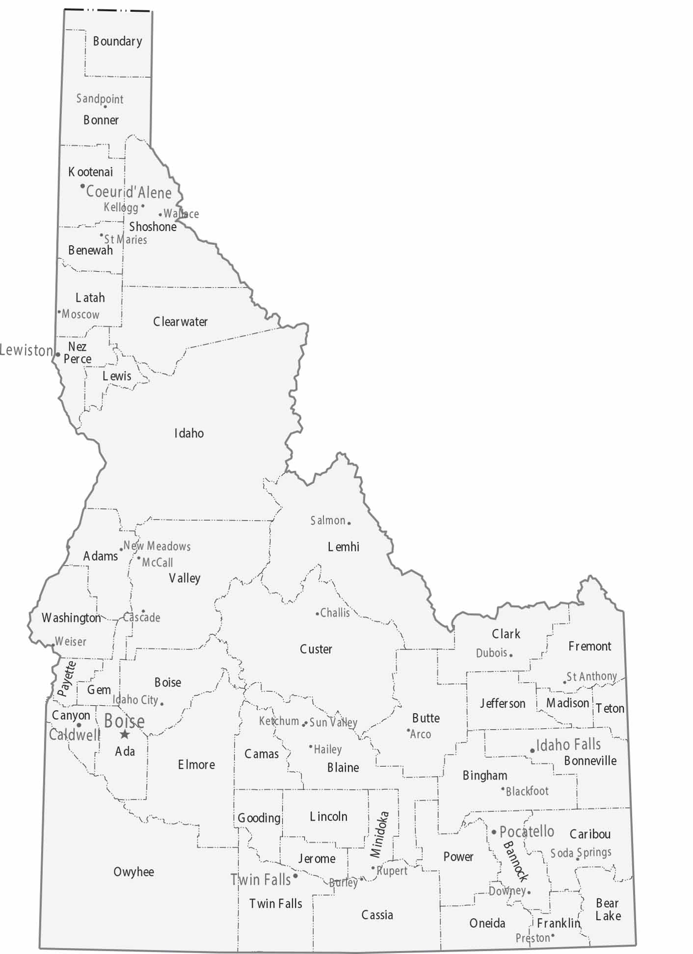 Idaho Counties Cities Map