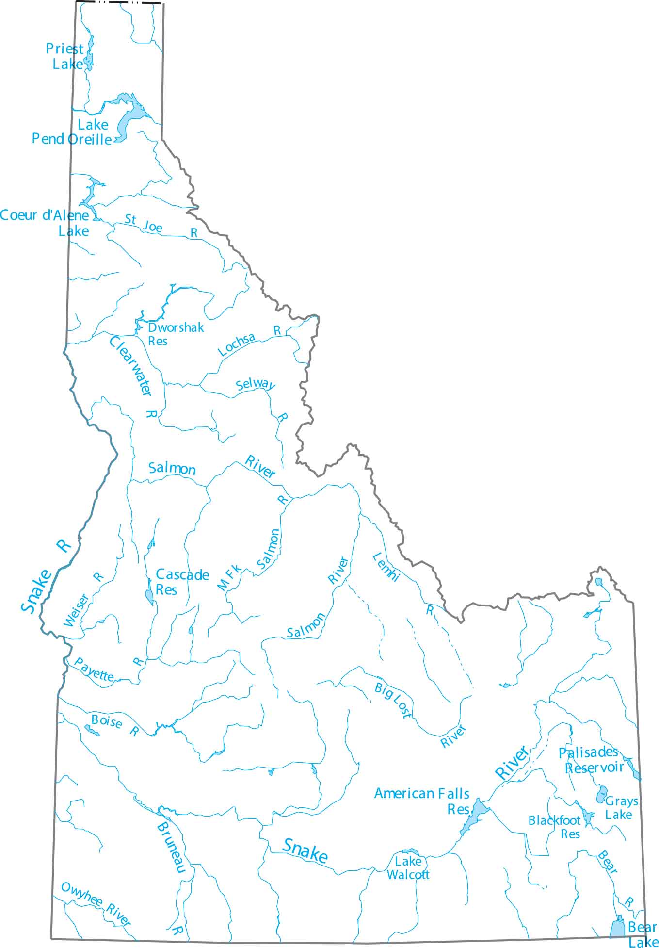 Idaho Lakes and Rivers Map