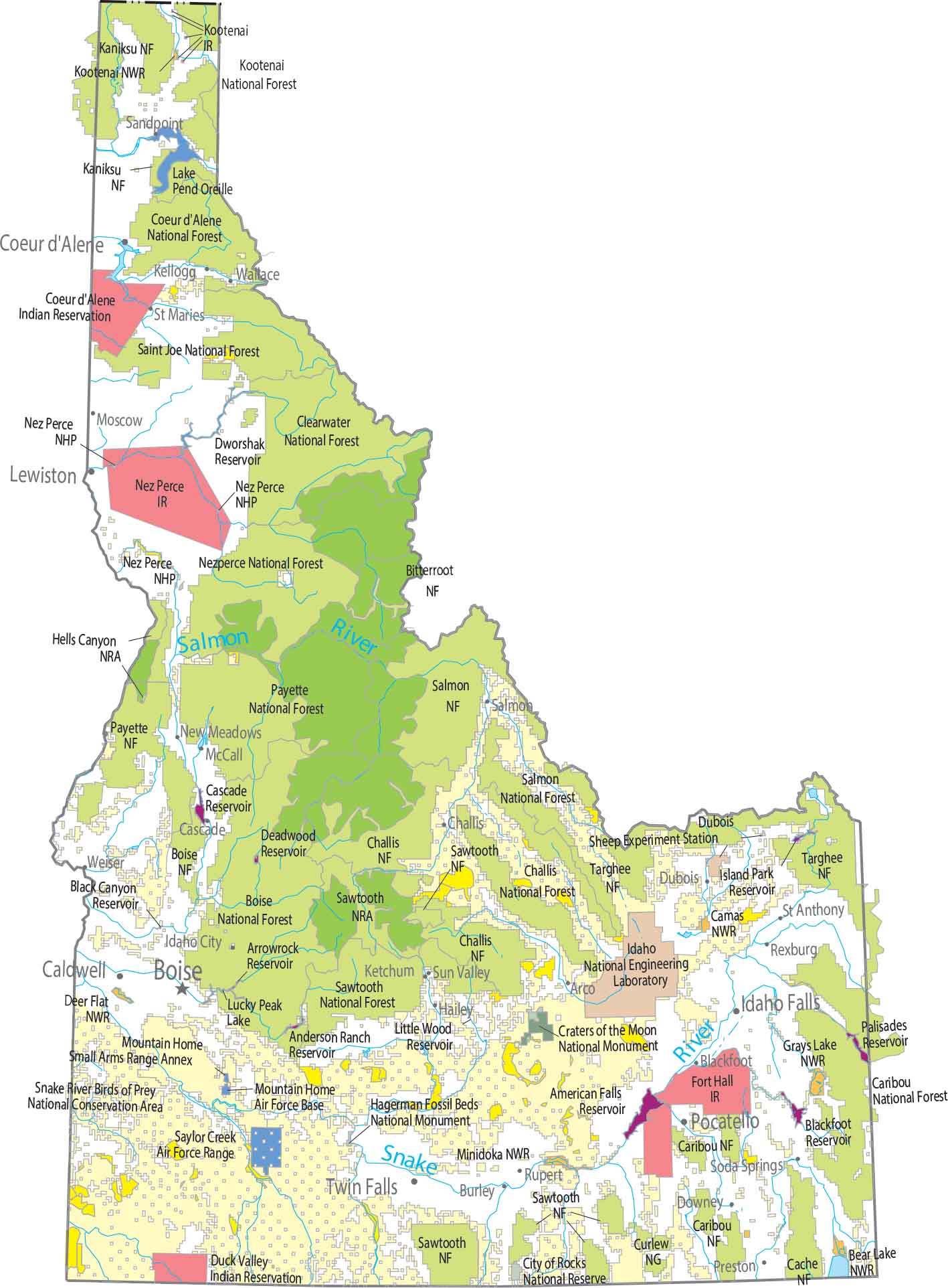 Idaho National Parks and Forests Map