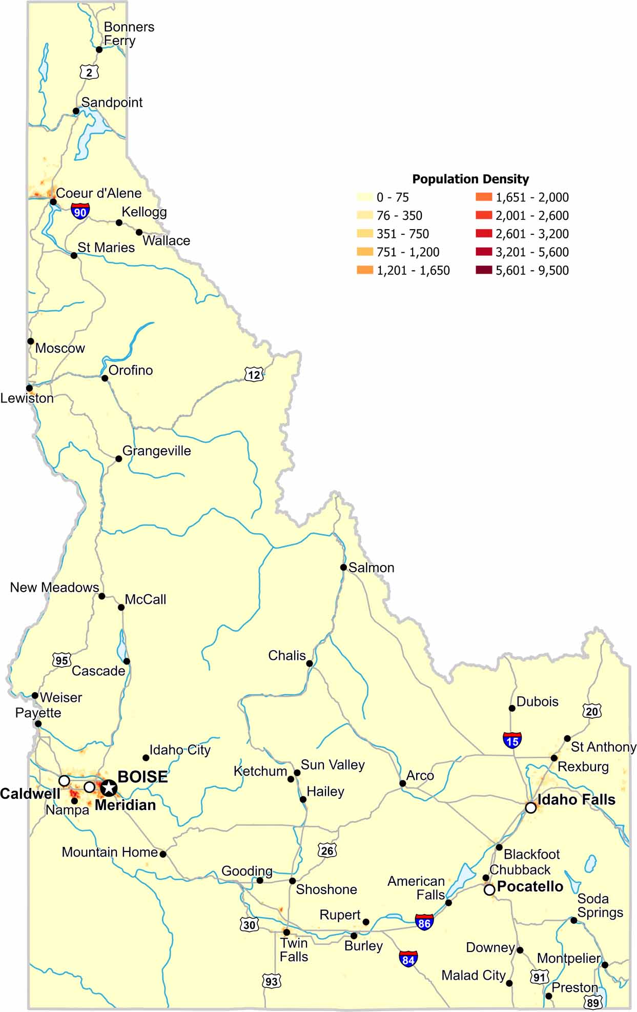 Idaho Population Density Map