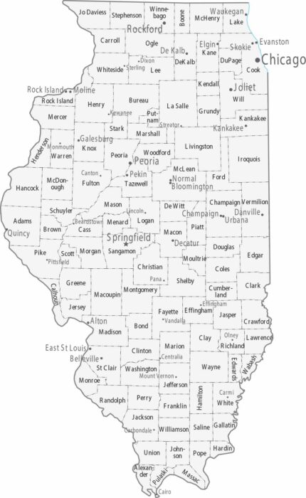 Illinois Counties Cities Map