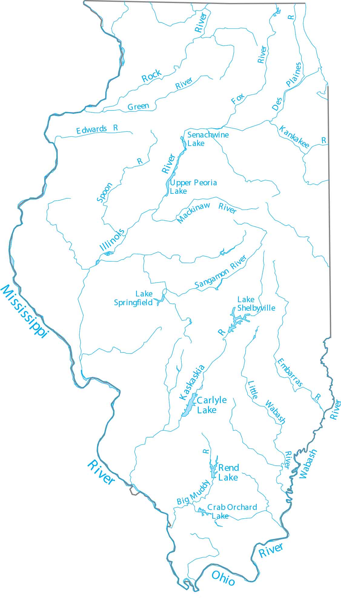 Illinois Lakes and Rivers Map