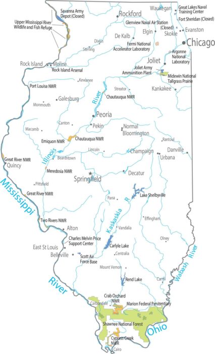 Illinois National Parks and Forests Map