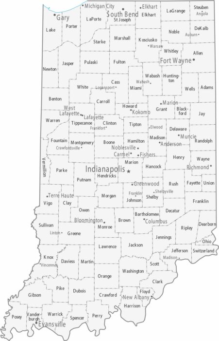Indiana Counties Cities Map