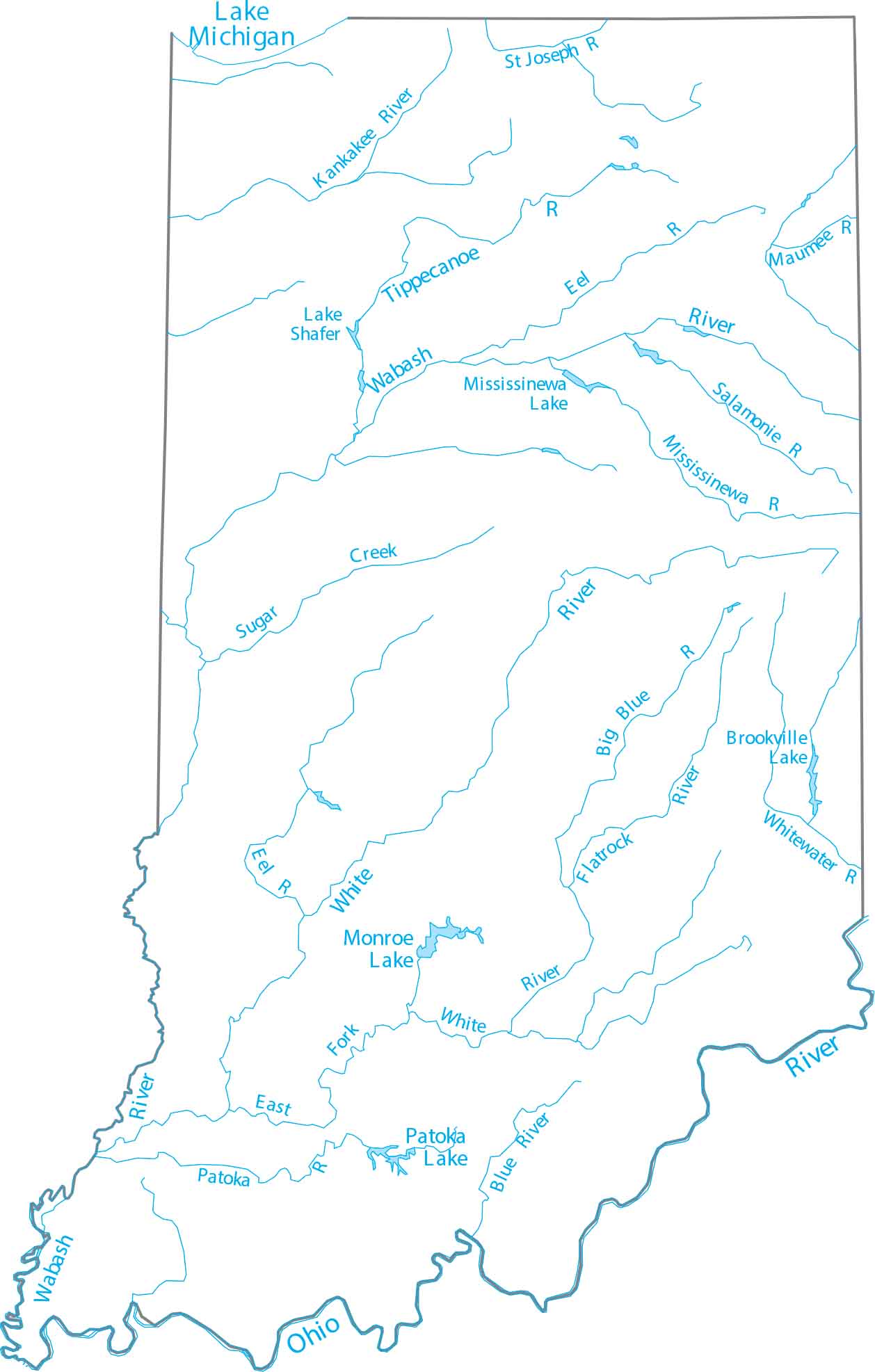 Indiana Lakes and Rivers Map