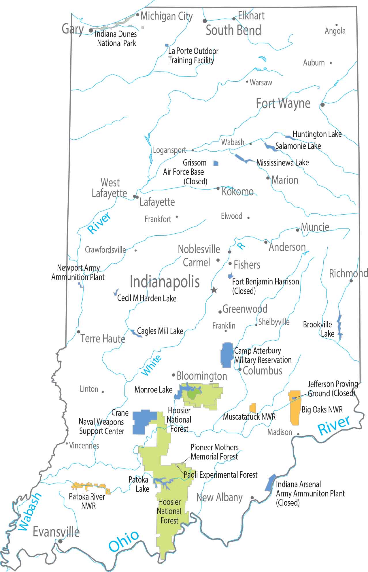 Indiana National Parks and Forests Map