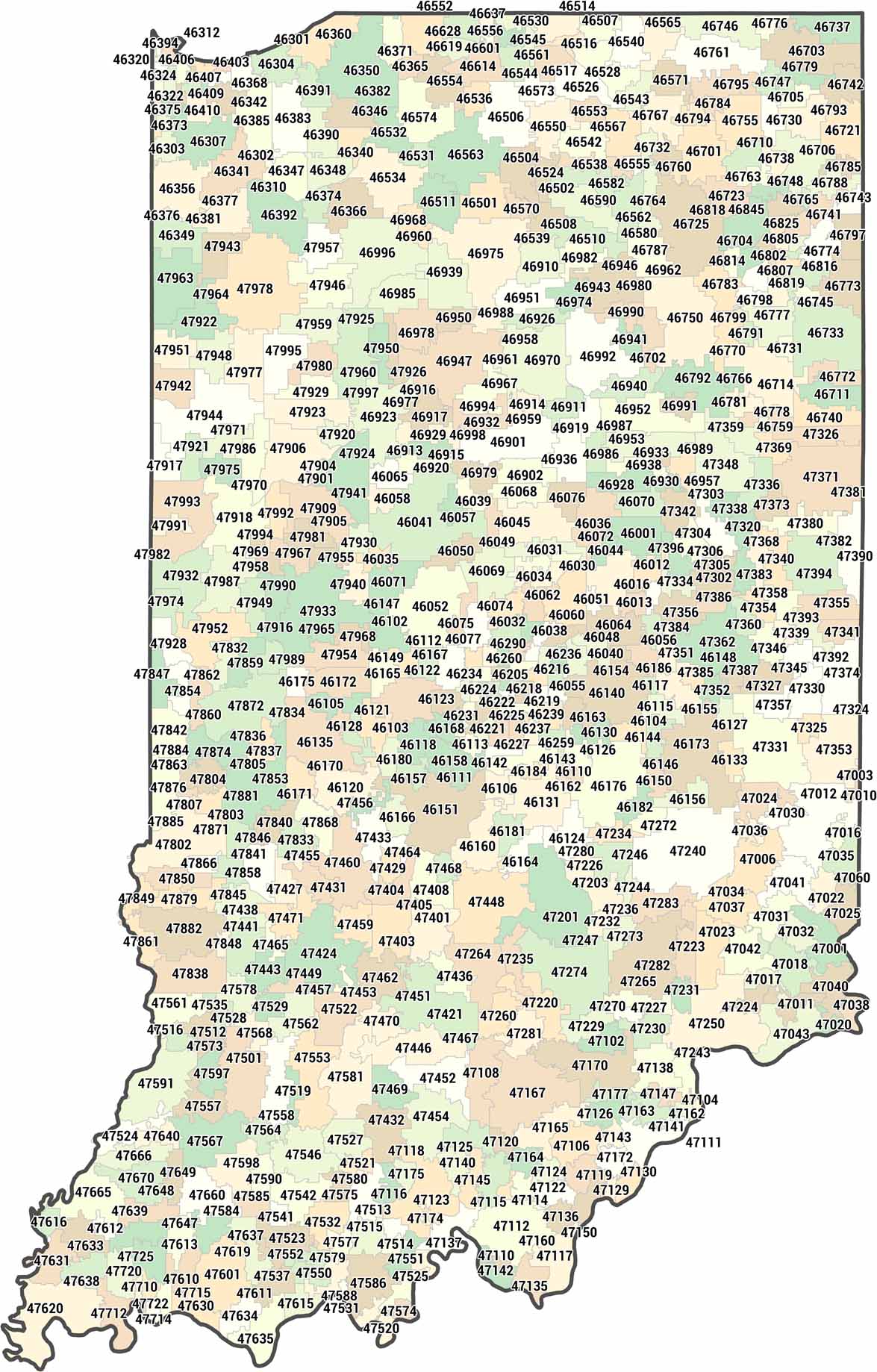 Indiana Zip Code Map