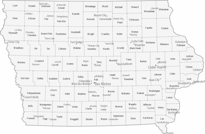 Iowa Counties Cities Map