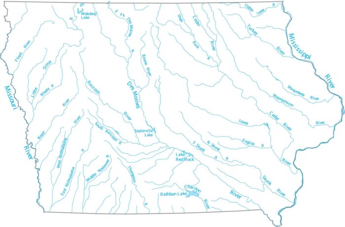 Iowa Lakes and Rivers Map