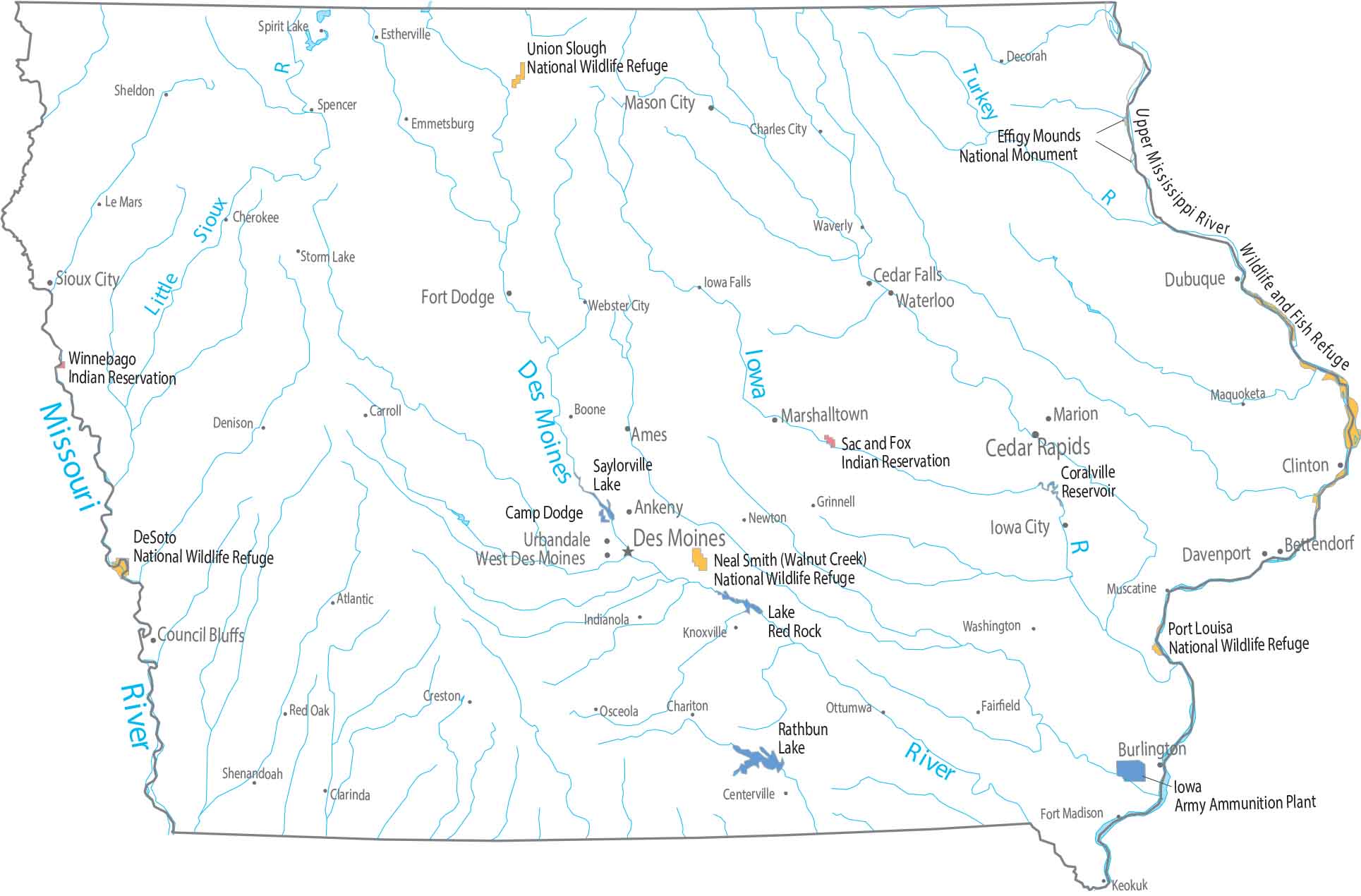 Iowa National Parks and Forests Map